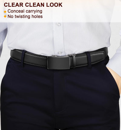 KEMISANT Men Belt 2 Pack, Leather Ratchet Belt Easy Click Slide For Men 1 3/8",Cut for Fit