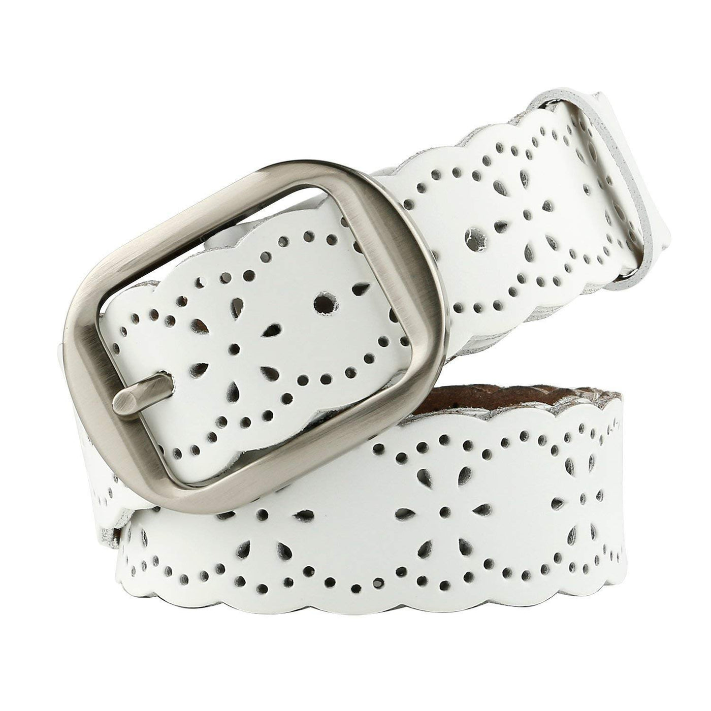JASGOOD Women's Hollow Flower Genuine Leather Belt for Jeans Pants Wide Belt for Ladies