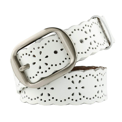 JASGOOD Women's Hollow Flower Genuine Leather Belt for Jeans Pants Wide Belt for Ladies