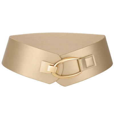WERFORU Women Wide Elastic Belt Women Fashion Wide Belt with Gold Buckle Ladie Thick Waistbelt for Dresses
