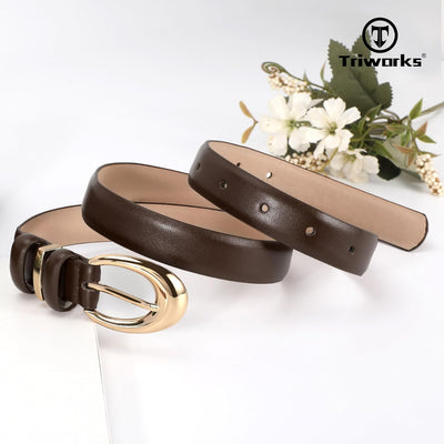 2 Pack Women Leather Belt for Jeans Pants Fashion Ladies Skinny Faux Leather Belt with Gold Buckle