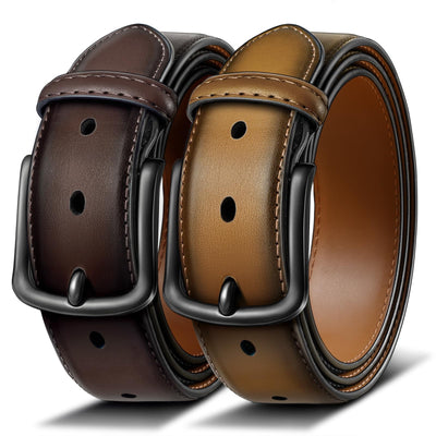 BULLIANT Men Belt 2Pack-Leather Belt 7Holes Comfortable For Men's Dress Casual Jeans 1 3/8"