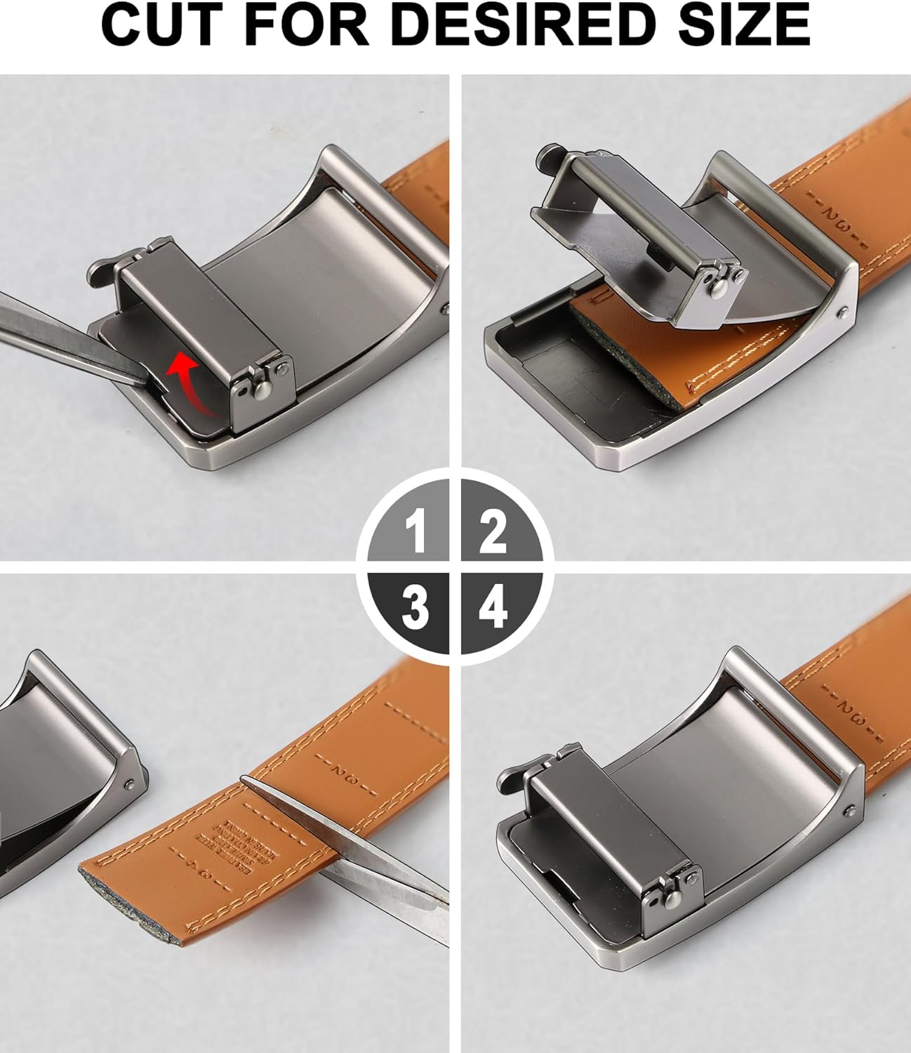 BULLIANT Men Belt-Ratchet Leather Adjustable Belt tailless For Gift Men Dress Casual Jeans 1 3/8" Hiding Tail-Cut For Fit