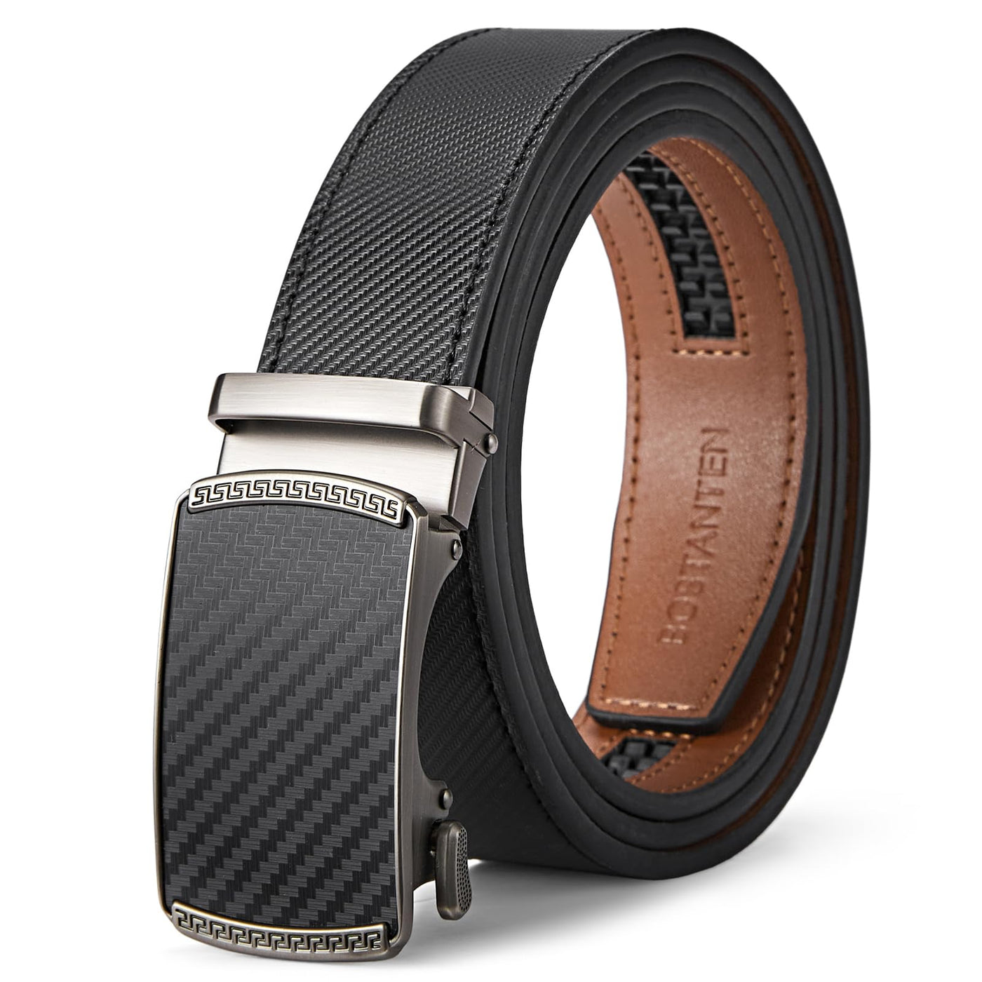 BOSTANTEN Mens Belt Leather Ratchet Belt For Men Dress and Casual with Adjustable Buckle, Trim to Fit