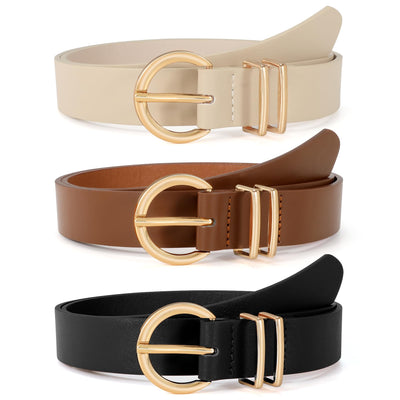 VONMELLI 3 Pack Women's Leather Belts for Jeans Dresses Ladies Waist Belt with Fashion Gold Buckle