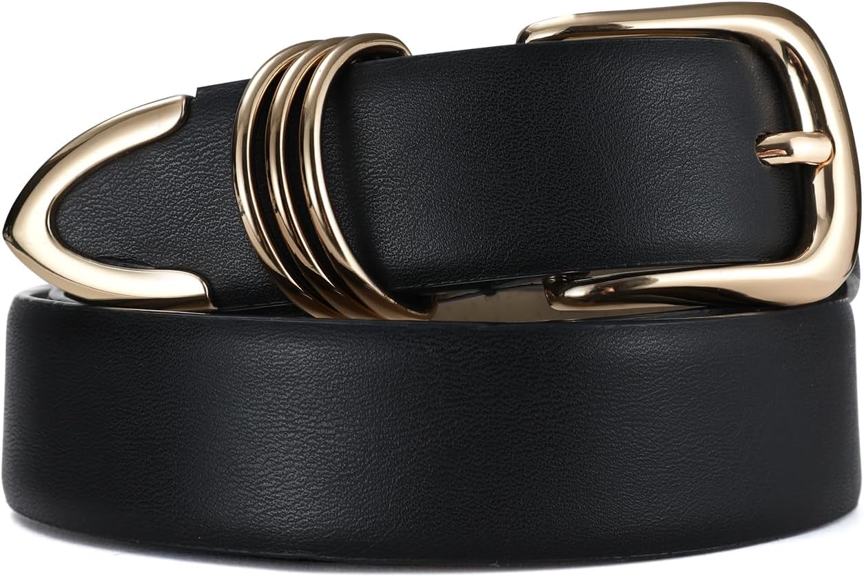 Women's Leather Belts with Gold Buckle Fashion Leather Waist Belt Elegant Ladies Belts for Jeans Dress & Casual Wear