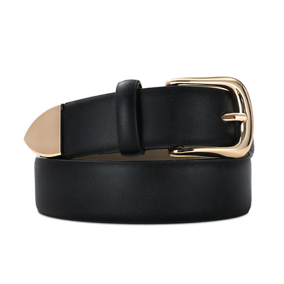 Women's Leather Belts with Gold Buckle Fashion Leather Waist Belt Elegant Ladies Belts for Jeans Dress & Casual Wear