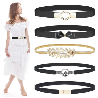 EAONE Skinny Belts for Women 5 Pack, Fashion Dress Belts Stretch Women Waist Belts Plus Size Elastic Waist Band for Dresses
