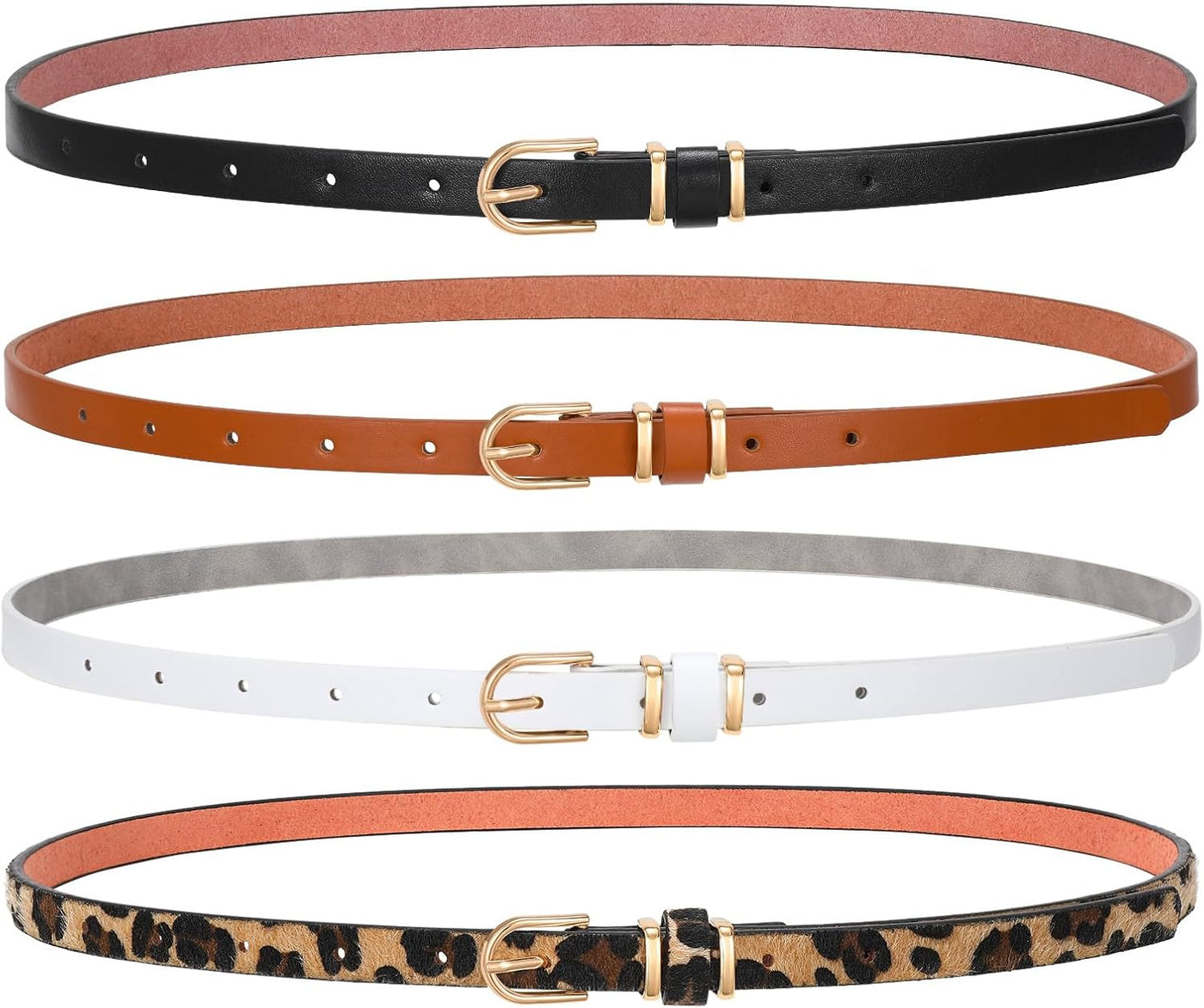 SANSTHS 4 Pack Women Thin Belts for Jeans Dresses Coats Skinny Women Belt with Gold Alloy Buckle