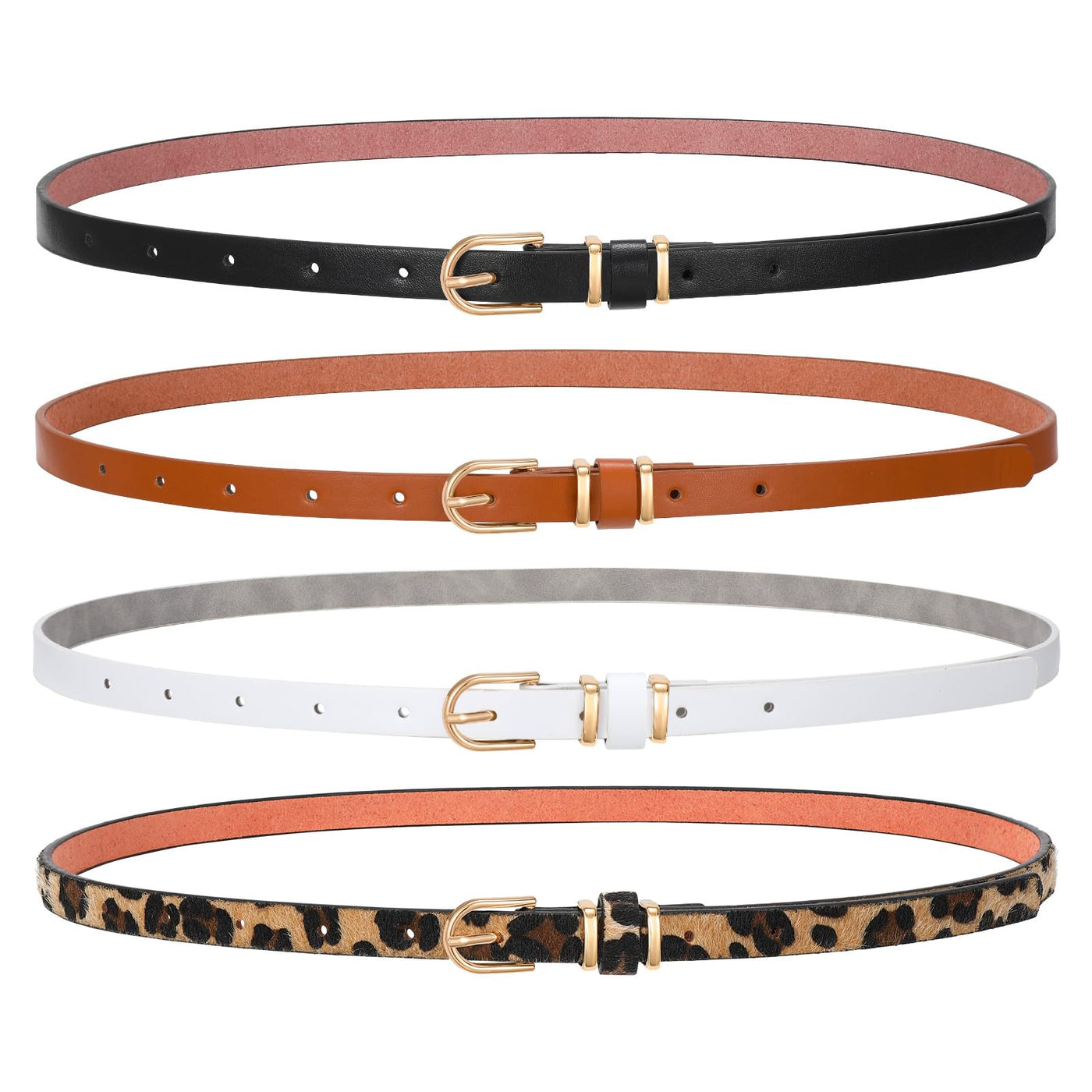 SANSTHS 4 Pack Women Thin Belts for Jeans Dresses Coats Skinny Women Belt with Gold Alloy Buckle