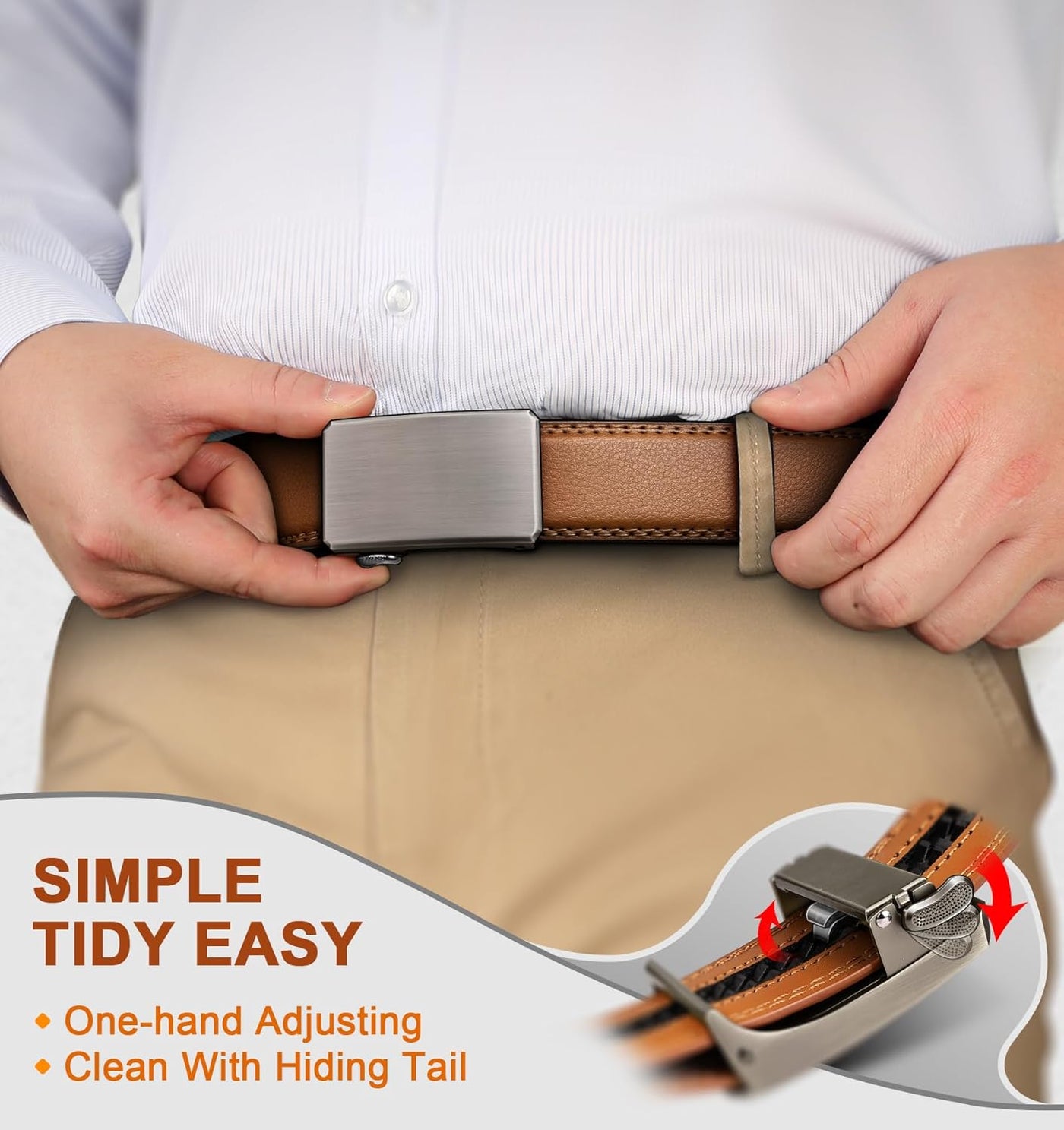 BULLIANT Men Belt-Ratchet Leather Adjustable Belt tailless For Gift Men Dress Casual Jeans 1 3/8" Hiding Tail-Cut For Fit