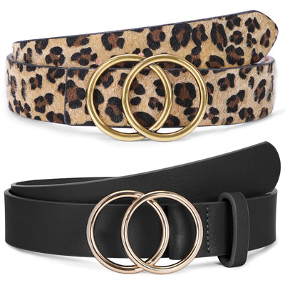 SUOSDEY Women Leather Belt Fashion Double O-Ring Soft Faux Leather Waist Belts For Jeans Dress