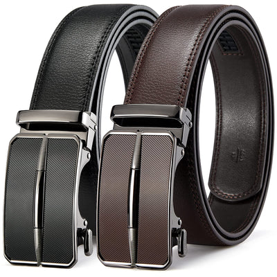 BOSTANTEN Ratchet Leather Belt For Men 2 Pack Dress and Casual with Adjustable Buckle, Trim to Fit