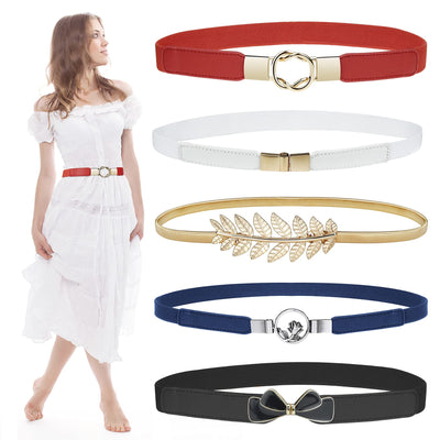 EAONE Skinny Belts for Women 5 Pack, Fashion Dress Belts Stretch Women Waist Belts Plus Size Elastic Waist Band for Dresses