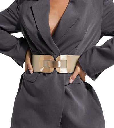 XZQTIVE Women Wide Elastic Belts for Dress Fashion Stretchy Waist Belts for Ladies with Gold Buckle