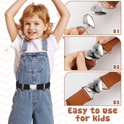 ASTER 3Pcs Girls Belts, Elastic Toddler Belts for Girls, Cute Stretch Kids Belt Adjustable Toddler Belts with Heart Buckle for Boys Girls