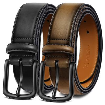 BULLIANT Men Belt 2 Pack,Leather Belt For Gift Men Golf Dress Casual Jean 7Holes 1 3/8"