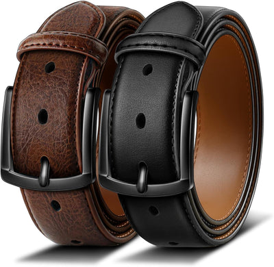 BULLIANT Men Belt 2Pack-Leather Belt 7Holes Comfortable For Men's Dress Casual Jeans 1 3/8"