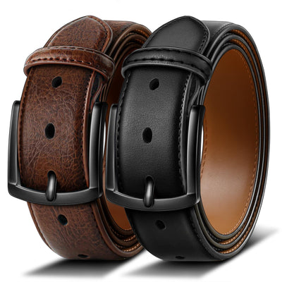 BULLIANT Men Belt 2Pack-Leather Belt 7Holes Comfortable For Men's Dress Casual Jeans 1 3/8"
