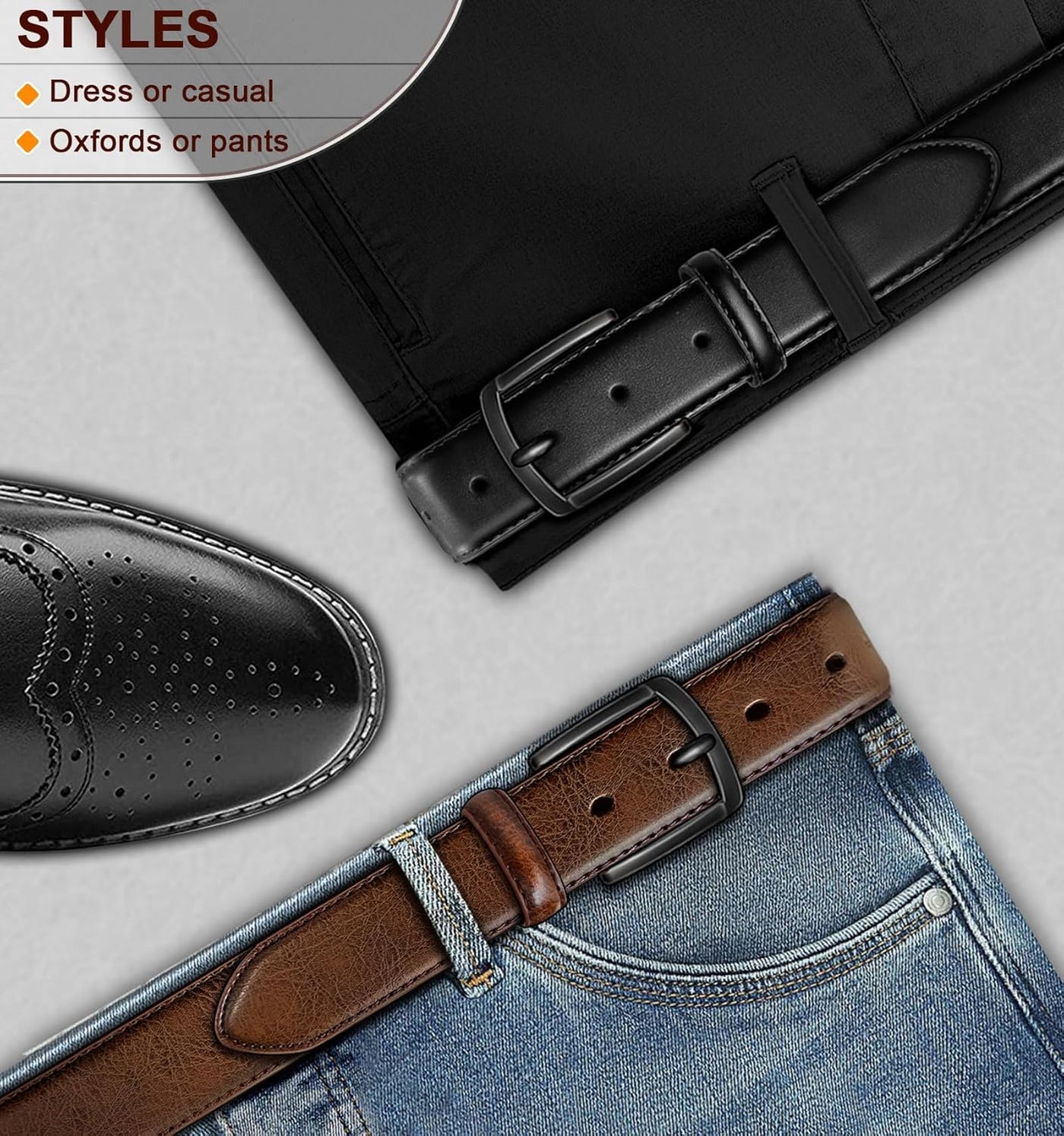 KEMISANT Men Belt 2Pack – Genuine Leather Belt for Men Dress Casual Golf Jeans 1 3/8"