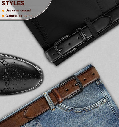KEMISANT Men Belt 2Pack – Genuine Leather Belt for Men Dress Casual Golf Jeans 1 3/8"