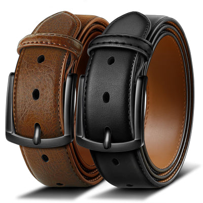 BULLIANT Men Belt 2Pack-Leather Belt 7Holes Comfortable For Men's Dress Casual Jeans 1 3/8"