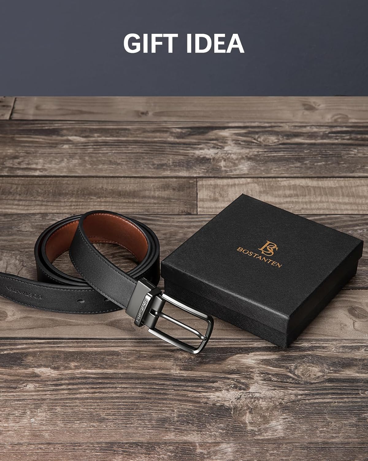 BOSTANTEN Belt Men Leather Reversible Belts for Men 1 3/8" for Casual Golf Dress Pants, Two-in-One Belt Gift