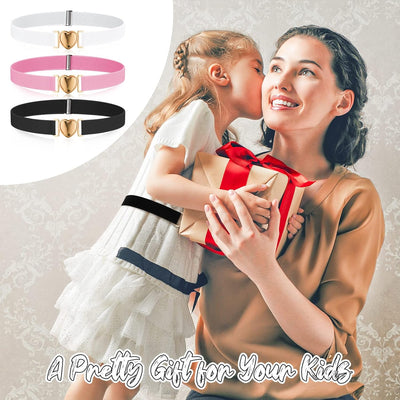 Firtink 3 Pack Girls Elastic Belts, Adjustable Kids Belt Elastic Stretch Belts with Heart Buckle for Boys Girls, Cute Heart Belt for Kids Toddler
