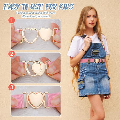 Firtink 3 Pack Girls Elastic Belts, Adjustable Kids Belt Elastic Stretch Belts with Heart Buckle for Boys Girls, Cute Heart Belt for Kids Toddler