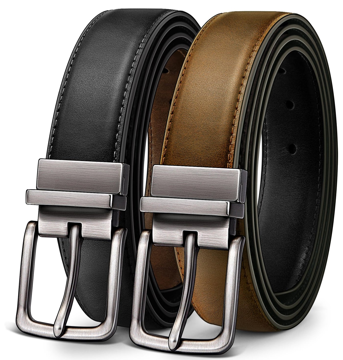 BULLIANT Men's Belt,Reversible Belt Adjustable For Gift Men 1.25”-Cut For Fit-2 Sides in 1 Belt(Not 2)