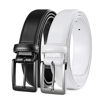 MILORDE Men's Leather Dress Belt 2Pack, Handmade, Genuine Leather, Fashion & Classic Designs for Work Business and Casual