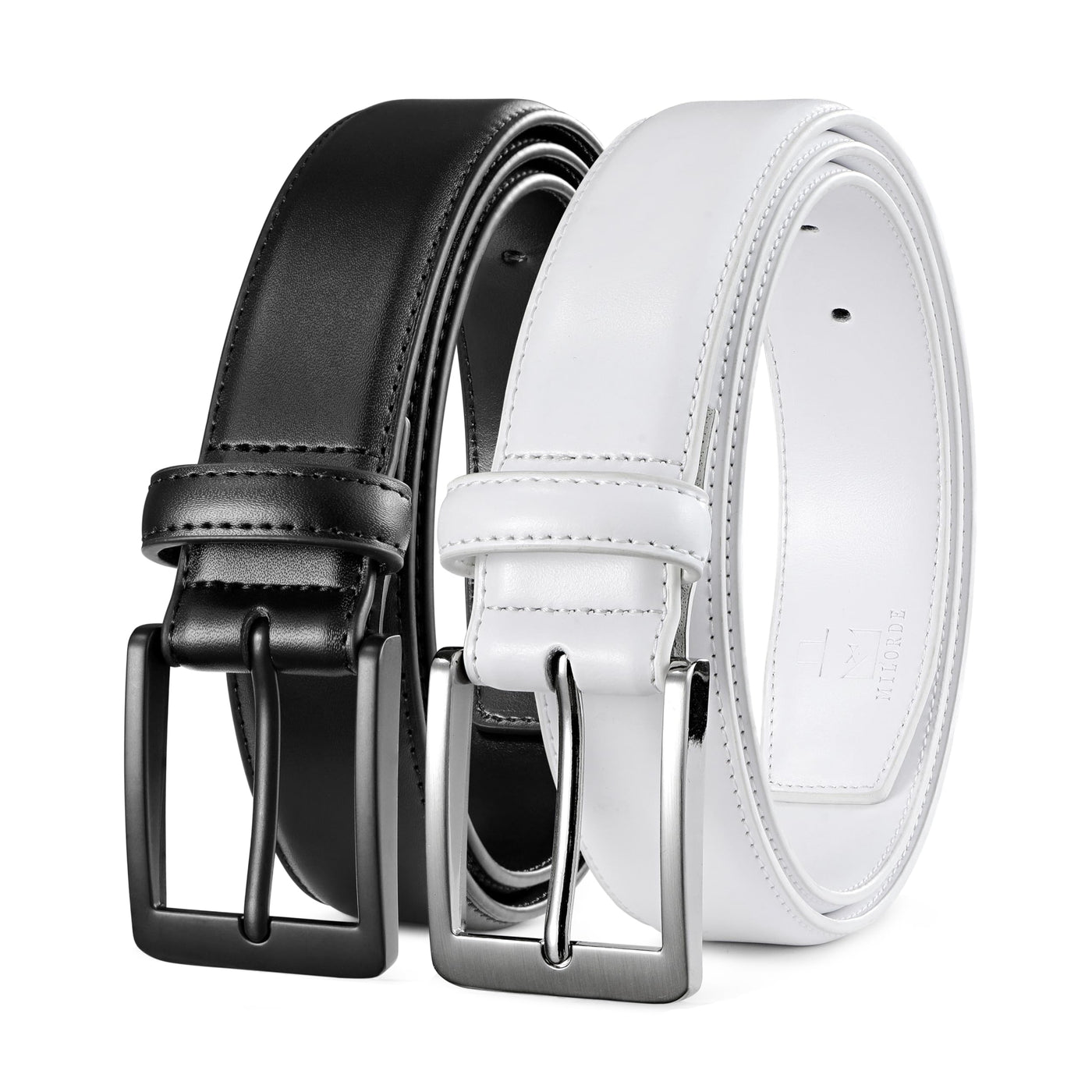 MILORDE Men's Leather Dress Belt 2Pack, Handmade, Genuine Leather, Fashion & Classic Designs for Work Business and Casual