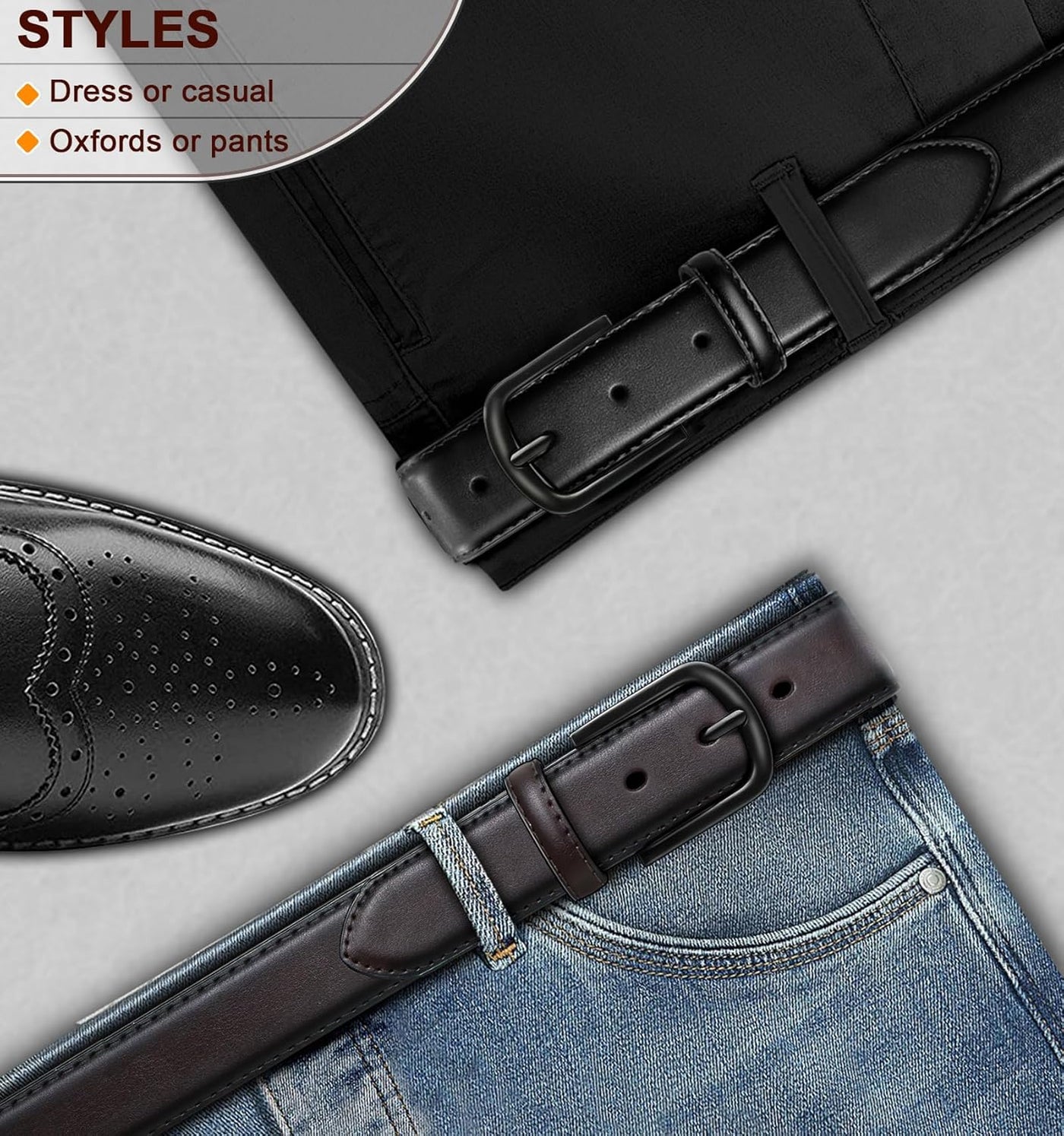 BULLIANT Men Belt 2 Pack,Leather Belt For Gift Men Golf Dress Casual Jean 7Holes 1 3/8"