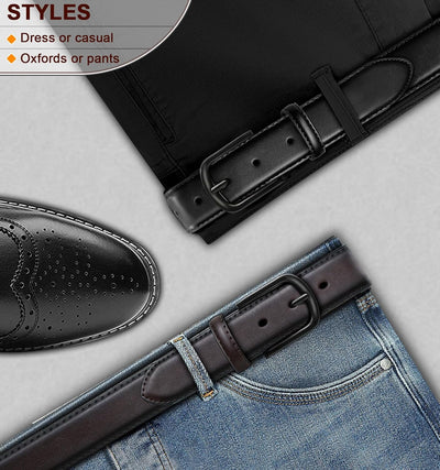 BULLIANT Men Belt 2 Pack,Leather Belt For Gift Men Golf Dress Casual Jean 7Holes 1 3/8"