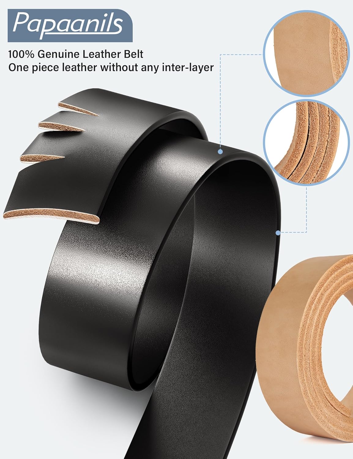 Mens Black Dress Belt,Genuine Casual Leather Belts for Men 1.5" Width