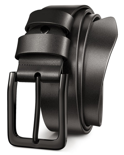 Mens Black Dress Belt,Genuine Casual Leather Belts for Men 1.5" Width