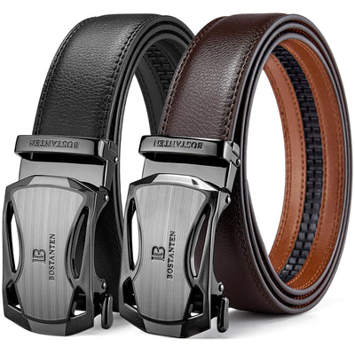 BOSTANTEN Ratchet Leather Belt For Men 2 Pack Dress and Casual with Adjustable Buckle, Trim to Fit