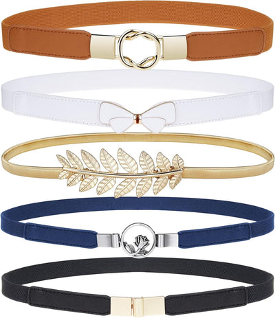 EAONE Skinny Belts for Women 5 Pack, Fashion Dress Belts Stretch Women Waist Belts Plus Size Elastic Waist Band for Dresses