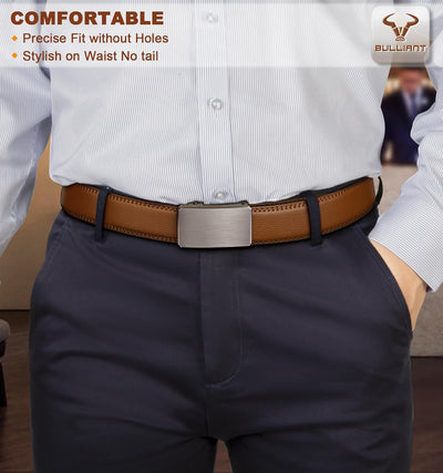 BULLIANT Men Belt 2Pack,Ratchet Click Adjustable Belt Genuine Leather For Gift Men Dress Casual Tailless Design-Cut For Fit