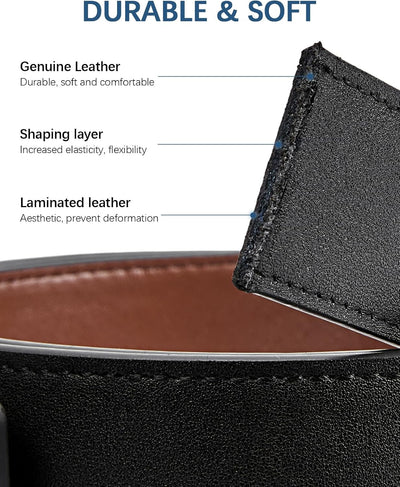 BOSTANTEN Belt Men Leather Reversible Belts for Men 1 3/8" for Casual Golf Dress Pants, Two-in-One Belt Gift
