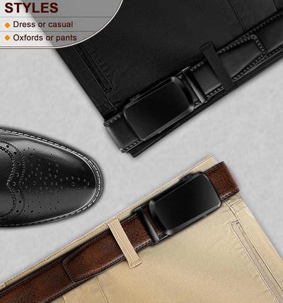 KEMISANT Ratchet Belt For Men 2 Pack,Slide Leather Belt Adjustable For Gift Men Dress Casual Pants Jeans-Cut For Fit