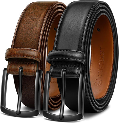 KEMISANT Men Belt 2Pack – Genuine Leather Belt for Men Dress Casual Golf Jeans 1 3/8"