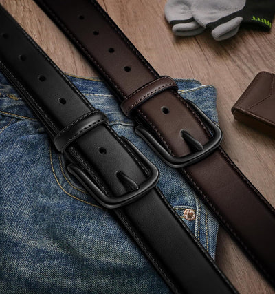 BULLIANT Men Belt 2 Pack,Leather Belt For Gift Men Golf Dress Casual Jean 7Holes 1 3/8"