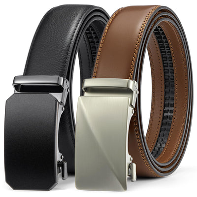 BOSTANTEN Ratchet Leather Belt For Men 2 Pack Dress and Casual with Adjustable Buckle, Trim to Fit