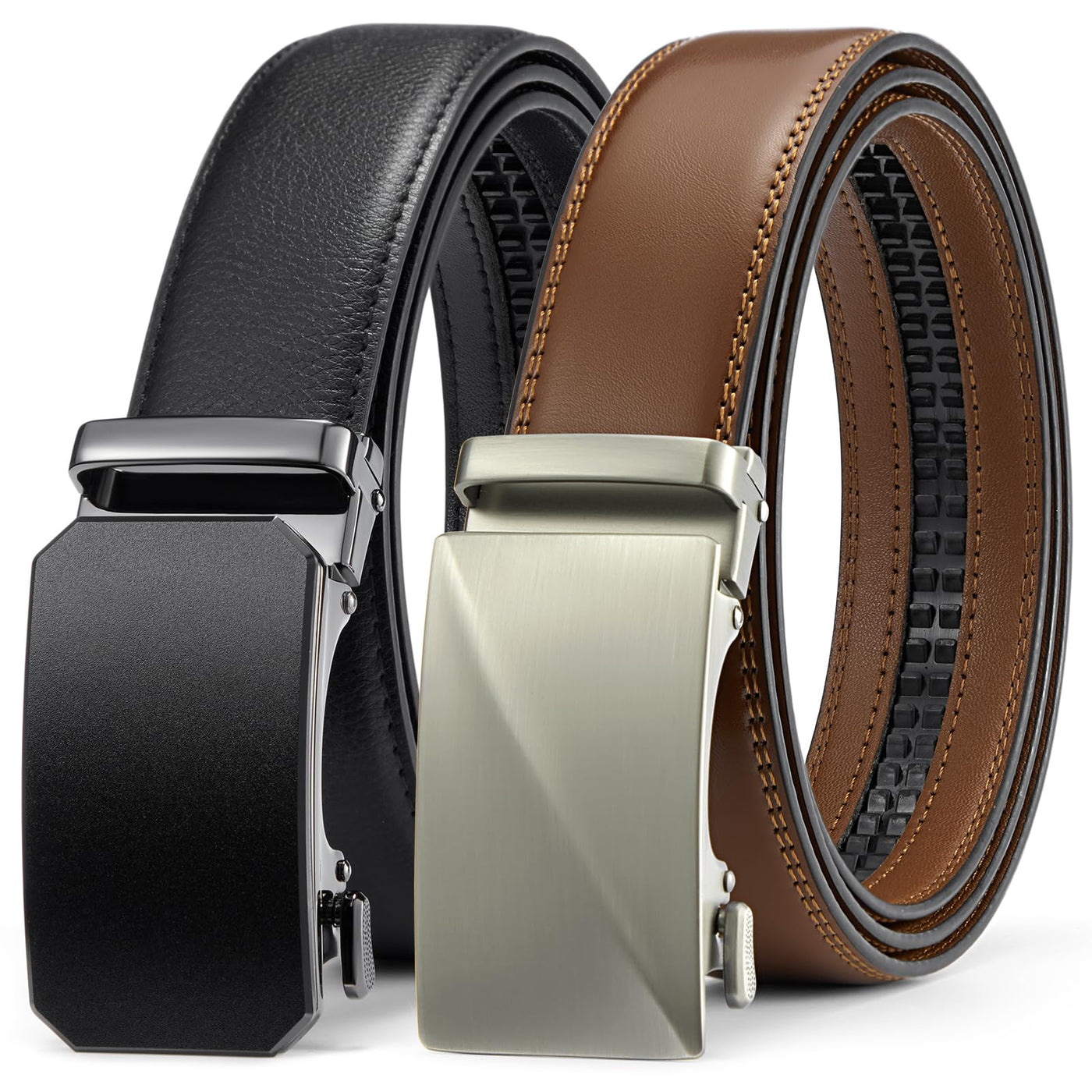 BOSTANTEN Ratchet Leather Belt For Men 2 Pack Dress and Casual with Adjustable Buckle, Trim to Fit