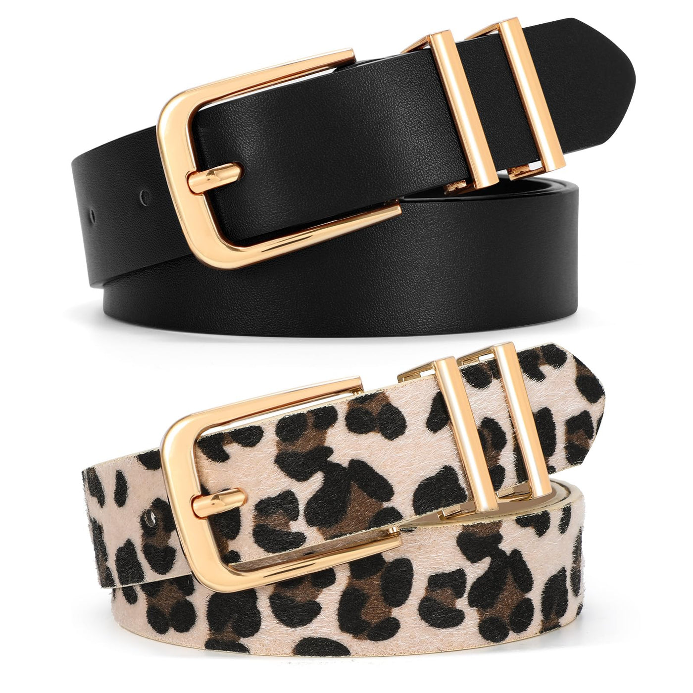 SANSTHS 2 Pack Women Belt for Jeans Pants, Simple Fashion Ladies Waist Belt with Gold Buckle, 1inch Width