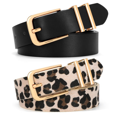 SANSTHS 2 Pack Women Belt for Jeans Pants, Simple Fashion Ladies Waist Belt with Gold Buckle, 1inch Width