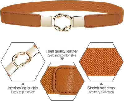 EAONE Skinny Belts for Women 5 Pack, Fashion Dress Belts Stretch Women Waist Belts Plus Size Elastic Waist Band for Dresses