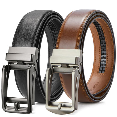 BOSTANTEN Ratchet Leather Belt For Men 2 Pack Dress and Casual with Adjustable Buckle, Trim to Fit