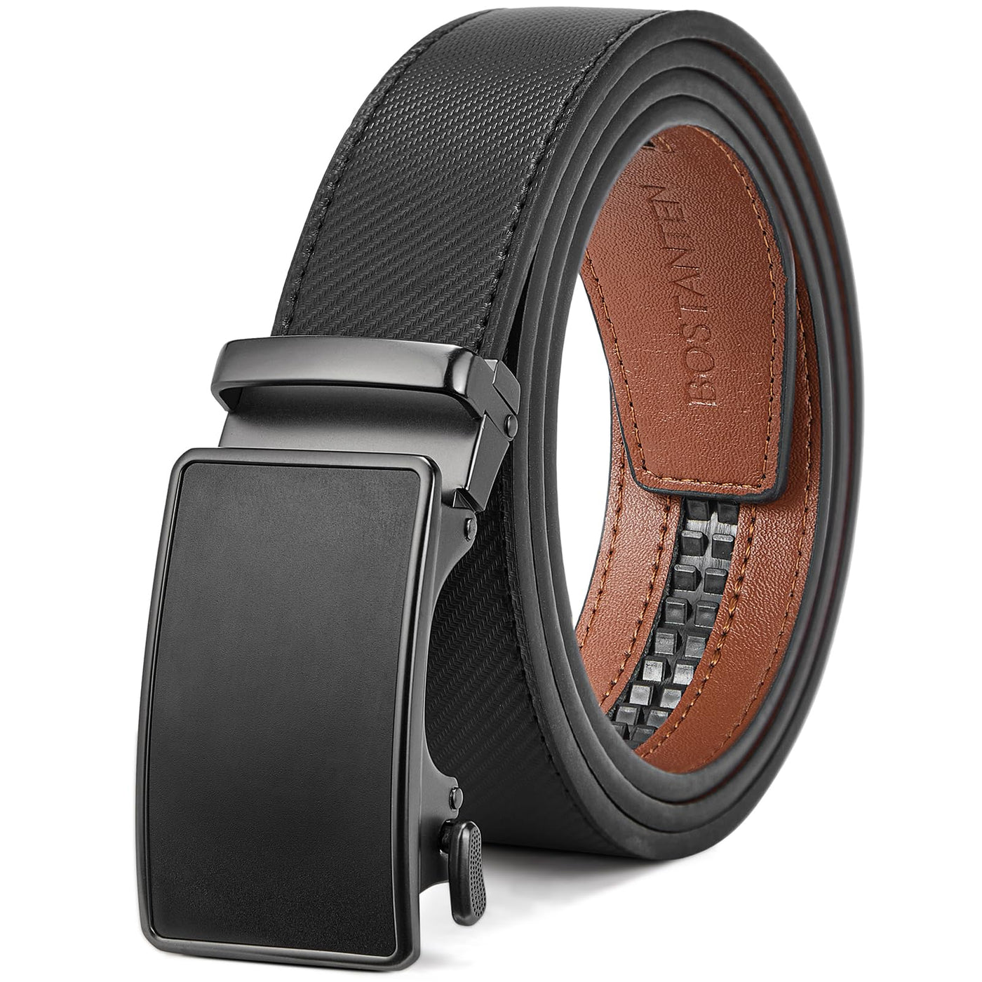 BOSTANTEN Mens Belt Leather Ratchet Belt For Men Dress and Casual with Adjustable Buckle, Trim to Fit